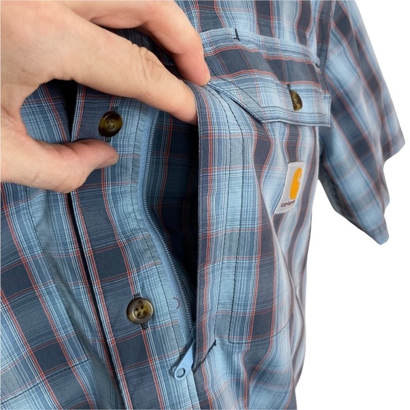 Carhartt Force Mens Shirt Small Relaxed Fit Plaid Vented Short Sleeve Button Up - Picture 5 of 8